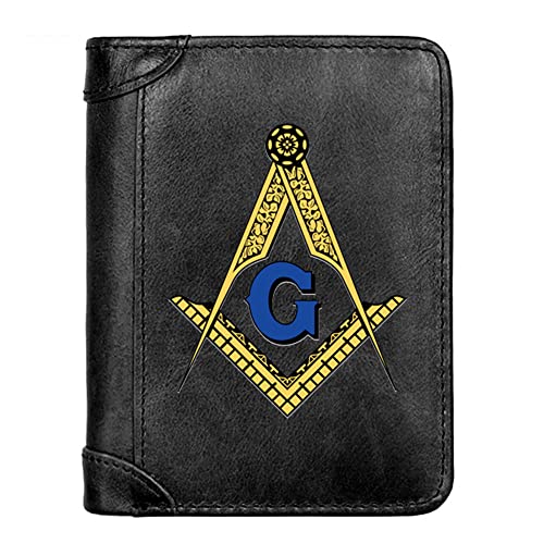 Herren echtes Leder mit hoher Kapazität Triufold Short Wallet, RFID blockieren multifunktionale schlanke, schlanke Fotofenster und Kreditkartenhalter Freimaurer -Geld -Geld -Geldbörsen, Schwarz, Stil von LOKAXXZU