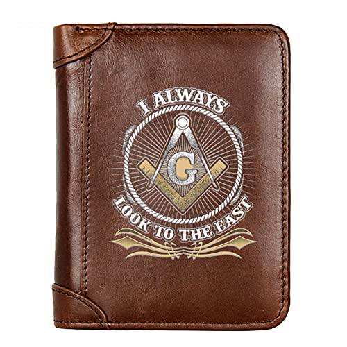 Herren echtes Leder mit hoher Kapazität Triufold Short Wallet, RFID blockieren multifunktionale schlanke, schlanke Fotofenster und Kreditkartenhalter Freimaurer freimaurerische Geldbörsen, Kaffee, von LOKAXXZU