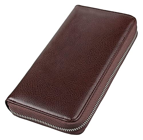 LOKAXXZU Blockierende Leder Business Wallet Billfold Brieftaschenhalter Langer Brieftasche Reißverschlussmünzen Geldbeutel Telefonbeutel Trendy (Kaffeefarbe) von LOKAXXZU