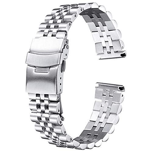 LOKAXXZU Edelstahl -Uhrengurt 20mm 22 mm 24 mm Frauen Männer Silber Massiv Metal Watch Bandzubehör Armband (Bandfarbe: Silber, Bandbreite: 24 mm) von LOKAXXZU