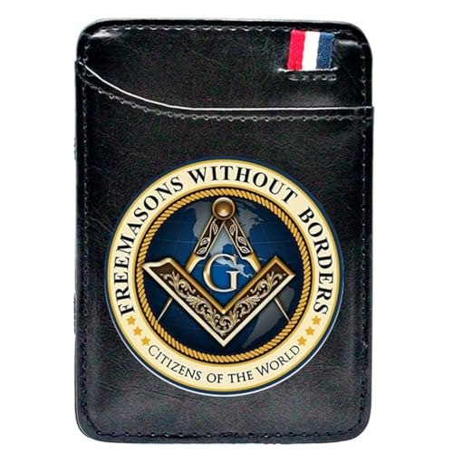 LOKAXXZU Einzigartige Freimaurer der Männer echte Lederbrieftaschen, Freimaurer -AG -Symbol -Kartenhalter Geldbeutel, schlanker Vintage -Reise -Brieftasche mit Datenschutzschutz (MA21 Schwarz) von LOKAXXZU