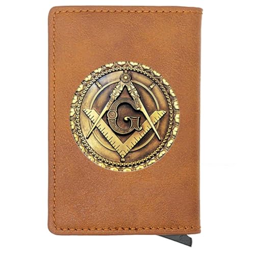 LOKAXXZU Einzigartige Freimaurer der Männer echte Lederbrieftaschen, Freimaurer -AG -Symbol -Kartenhalter Geldbeutel, schlanker Vintage -Reise -Brieftasche mit Datenschutzschutz (MA42 Brown) von LOKAXXZU
