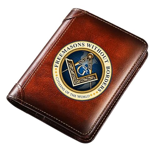 LOKAXXZU Einzigartige Freimaurer der Männer echte Lederbrieftaschen, Freimaurer -AG -Symbol -Kartenhalter Geldbeutel, schlanker Vintage -Reise -Brieftasche mit Privatsphäre (MA61) von LOKAXXZU