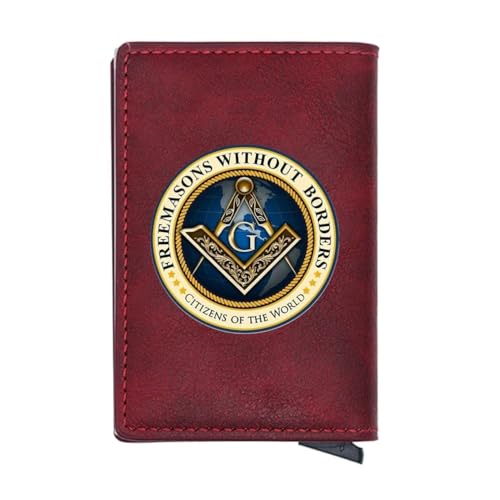 LOKAXXZU Einzigartige Freimaurer der Männer echte Lederbrieftaschen, Freimaurer -AG -Symbol -Kartenhalter Luxusgeschenk Geldbeutel, schlanker Vintage -Reise -Brieftasche mit Privatsphäre (MA41 Red) von LOKAXXZU