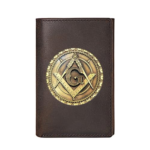 LOKAXXZU Einzigartige Freimaurer der Männer echte Lederbrieftaschen, Freimaurer -AG -Symbol -Kartenhalter Luxusgeschenk Geldbeutel, schlanker Vintage -Reise -Brieftasche mit Privatsphäre (MA81) von LOKAXXZU