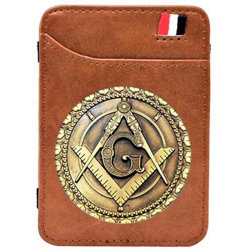 LOKAXXZU Einzigartige Freimaurer der Männer echte Lederbrieftaschen, Freimaurer -AG -Symbol -Kartenhalter Luxusgeschenkbalken, schlanke Vintage -Reise -Brieftasche mit Datenschutzschutz (MA22 Brown) von LOKAXXZU