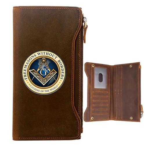LOKAXXZU Einzigartige Freimaurer der Männer echte Lederbrieftaschen, Freimaurer -AG -Symbol -Kartenhalter Luxusgeschenkbalken, schlanke Vintage -Reise -Brieftasche mit Datenschutzschutz (MA91) von LOKAXXZU