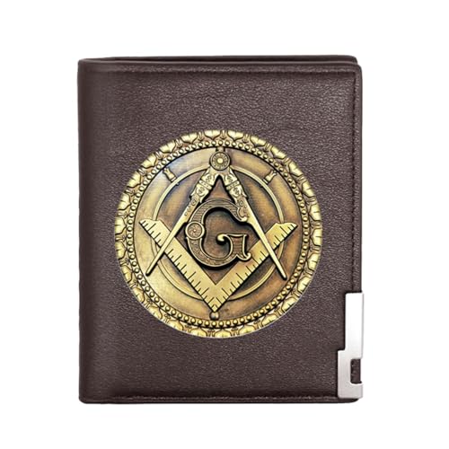 LOKAXXZU Einzigartige Freimaurer der Männer echte Lederbrieftaschen, Freimaurer -AG -Symbol -Kartenhalter Luxusgeschenkbalken, schlanke Vintage -Reise -Brieftasche mit Privatsphäre (MA12 Brown) von LOKAXXZU