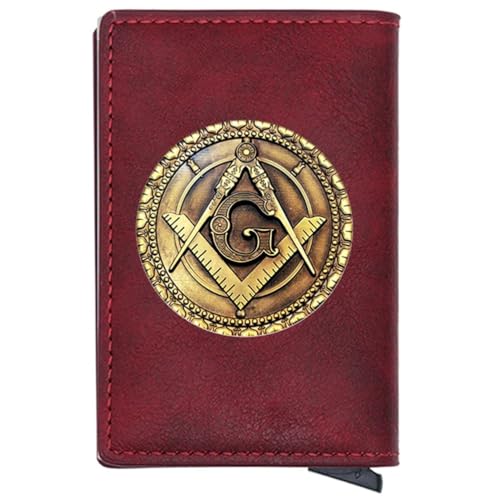 LOKAXXZU Einzigartige Freimaurer der Männer echte Lederbrieftaschen, Freimaurer -AG -Symbol -Kartenhalter Luxusgeschenkbilanz, schlanke Vintage -Reise -Brieftasche mit Datenschutzschutz (MA42 Red) von LOKAXXZU
