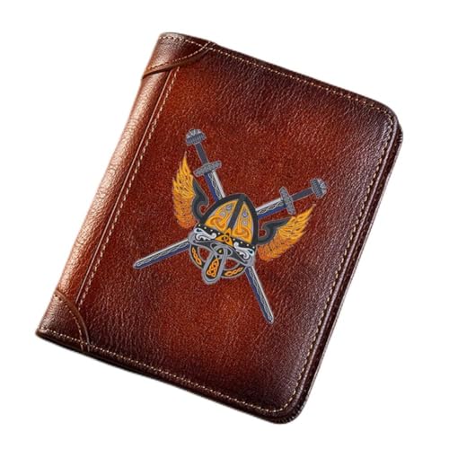LOKAXXZU Einzigartige Wikinger -Symbol echte Lederbrieftaschen für Männer, Triufold Short Wallet mit Datenschutzschutz Luxuskartenhalter Münze, männliches Neuheit Geschenk, Brown, Stil 23 von LOKAXXZU