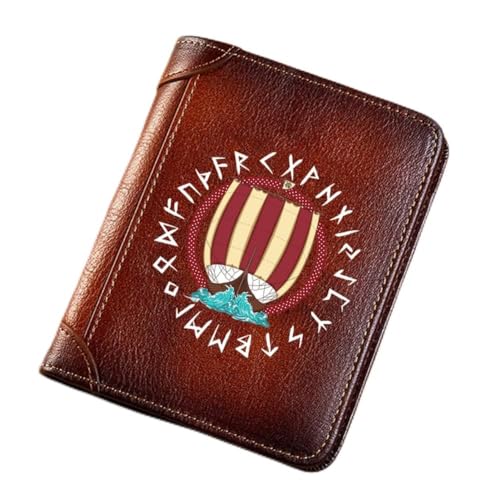 LOKAXXZU Einzigartige Wikinger -Symbol echte Lederbrieftaschen für Männer, Triufold Short Wallet mit Datenschutzschutz Luxuskartenhalter -Münzhandlung, männliches Neuheit Geschenk, Brown, Stil 1 von LOKAXXZU