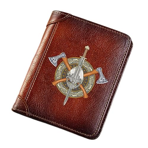 LOKAXXZU Einzigartiges Wikinger -Symbol echte Lederbrieftaschen für Männer, Triufold Short Wallet mit Datenschutzschutz Luxuskartenhalter Münzhandlung, männliches Neuheit Geschenk, Brown, Stil 14 von LOKAXXZU