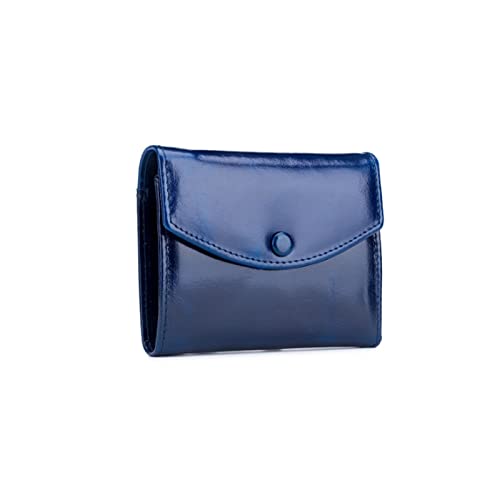 LOKAXXZU Frauen Brieftasche Frauen Leder dreifach Brieftaschen Design Coin Geldbörse echtes Öl Wachs Leder Damen Reißverschluss Geldbeutel (Farbe: Blau) von LOKAXXZU