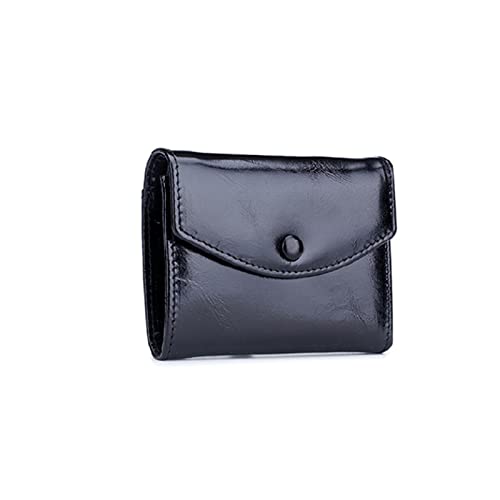 LOKAXXZU Frauen Brieftasche Frauen Leder dreifach Brieftaschen Design Coin Geldbörse echtes Öl Wachs Leder Damen Reißverschluss Geldbeutel (Farbe: Schwarz) von LOKAXXZU