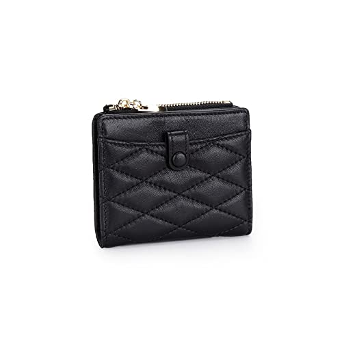 LOKAXXZU Frauen Brieftasche Frauen Reißverschluss Geldbeutel Schaffell Karten Brieftasche für weibliche Kurzstil Frau Leder Mini -Brieftaschen (Farbe: Schwarz) von LOKAXXZU