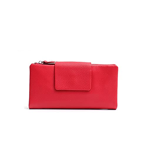 LOKAXXZU Frauen Brieftasche echte Leder Frauen Lange Brieftaschen Funktionale Kartenhalter Multi -Taschen -Fächer weibliche tägliche Lederverständer (Farbe: Rojo) von LOKAXXZU