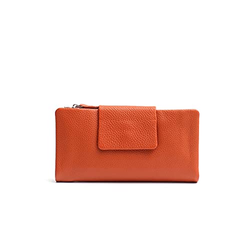 LOKAXXZU Frauen Brieftasche echte Lederfrauen Frauen Lange Geldbörsen Funktionale Kartenhalter Multi -Taschen -Fächer weibliche tägliche Lederbörsen (Farbe: Orange) von LOKAXXZU