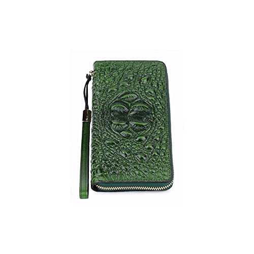 LOKAXXZU Frauen Brieftasche echter Leder Alligator Frauen Brieftaschen Cowide Großkapazität Lange Geldbörse mit Handseil (Farbe: Grün) von LOKAXXZU