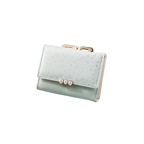 LOKAXXZU Frauenkartenkoffer Frauen PU Leder Perle Kurzer Brieftasche Frauenpolsame Mode Geldbeutel Geldbeutel Vintage -Kartenhalter Damen kleine Brieftaschen (Farbe: Schwarz) von LOKAXXZU