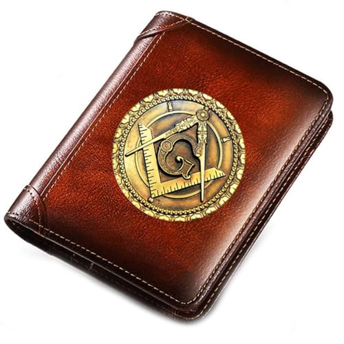 LOKAXXZU Freimaurer -AG -Symbol echte Lederbrieftaschen, einzigartige Freimaurer -Kartenhaltertasche, Vintage Travel Wallet (Stil 1) von LOKAXXZU