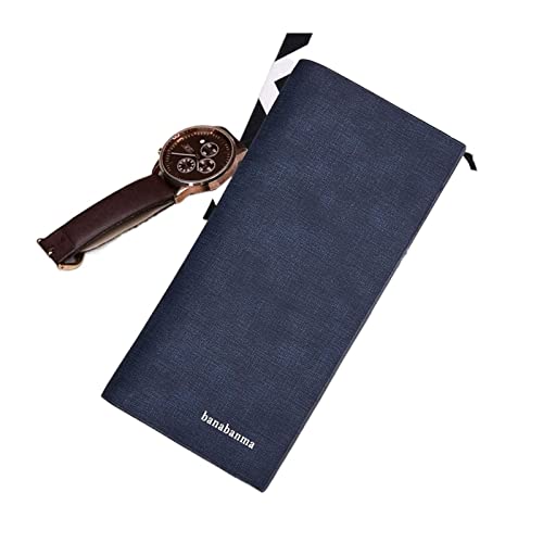 LOKAXXZU Herren Brieftasche Langer Vintage-Leinwand Muster Brieftasche Männer Multi-Card-Position Dollar Clip Wallet (blau) von LOKAXXZU