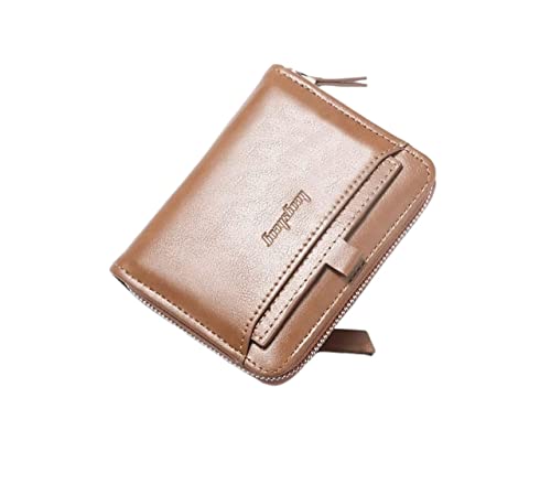 LOKAXXZU Herren Brieftasche Retro Short Wallet Schnalle Reißverschlussbeutel großer Kapazität Trend Dollar Bag Wallet Wallet Dicke (Außenkarte vertikales Hellbraun) von LOKAXXZU