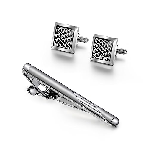 LOKAXXZU Herren Business Krawatte Clip Cufflinks Set French Shirt Manschettenknöpfe gehobene schwarze Geschenkbox von LOKAXXZU