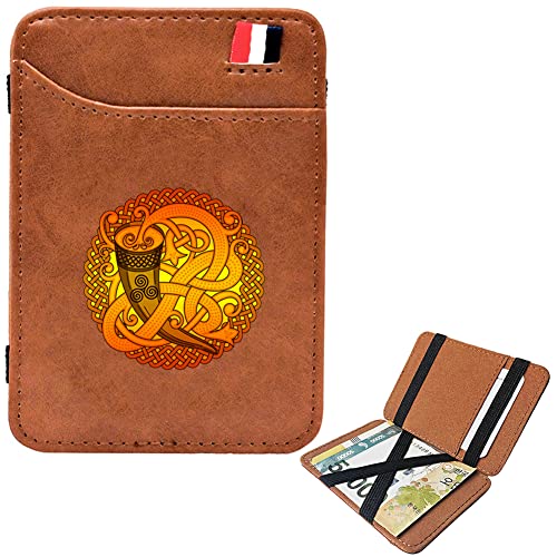 LOKAXXZU Herren Fashion Mini Taschen Geldbörsen, bibles tragbare schlanke Viking Amulett Runen Kurze Geldbörsen, Ledergeldklammern Kreditkartenbeutel, Bargeldpasshalter, Brown, Hörner von LOKAXXZU