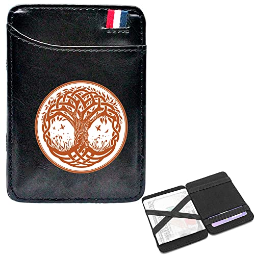 LOKAXXZU Herren Mode Mini Taschen Geldbörsen, bibles tragbare schlanke Viking Amulett Runen Kurze Geldbörsen, Ledergeldklammern Kreditkartenbeutel, Bargeldpasshalter, Schwarz, Baum des Lebens1 von LOKAXXZU