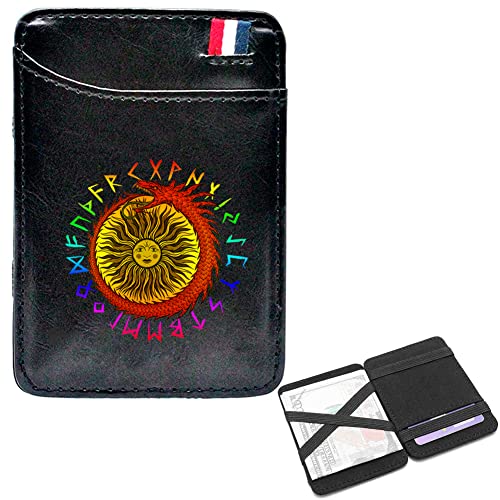 LOKAXXZU Herren Mode Mini Taschen Geldbörsen, bibles tragbare schlanke Viking Amulett Runen Kurze Geldbörsen, Ledergeldklammern Kreditkartenbeutel, Bargeldpasshalter, Schwarz, Ouroboros2 von LOKAXXZU