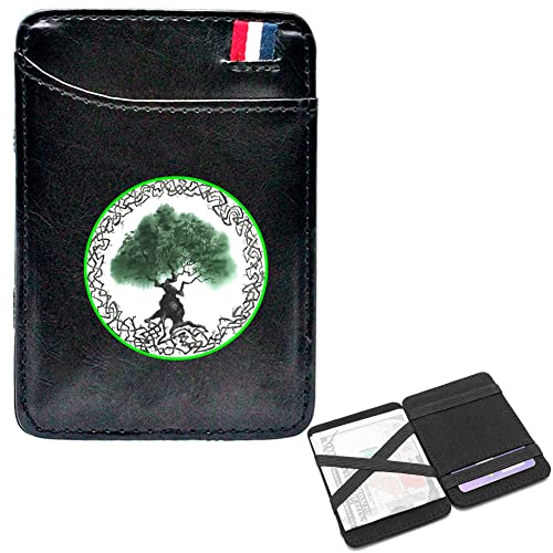 LOKAXXZU Herren Mode Mini Taschen Geldbörsen, bibles tragbares schlankes Viking Amulett Runen Kurze Geldbörsen, Leder Geldklammern Kreditkartenbeutel, Bargeldpasshalter, Schwarz, Baum des Lebens3 von LOKAXXZU
