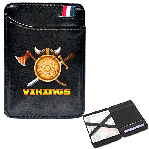 LOKAXXZU Herren Mode Mini Taschen Geldbörsen, bibles tragbares schlankes Viking Amulett Runen Kurze Geldbörsen, Ledergeldklammern Kreditkartenbeutel, Bargeldpasshalter, Schwarz, Shield2 von LOKAXXZU