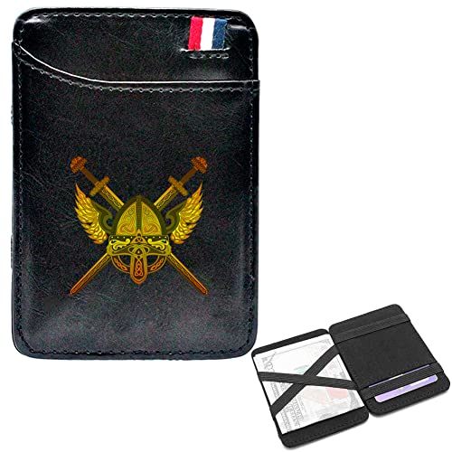 LOKAXXZU Herren Mode Mini Taschen Geldbörsen, bibles tragbares schlankes Viking Amulett Runen Kurze Geldbörsen, Ledergeldklammern Kreditkartenbeutel Geldbeutel, Bargeldpasshalter, Schwarz, Warrior3 von LOKAXXZU