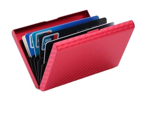 LOKAXXZU Kohlefaser Brieftasche Metallkartenhalter Reisen Brieftasche Passhalter Dokument Organisator Männer Frauen (KM-A rot) von LOKAXXZU