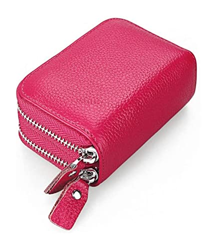 LOKAXXZU Leder Unisex Kreditkartenhalter Reißverschluss Taschenmünze Geldbörse Passport -Karten -Organisator -Taschen Brieftasche (Rose rot) von LOKAXXZU