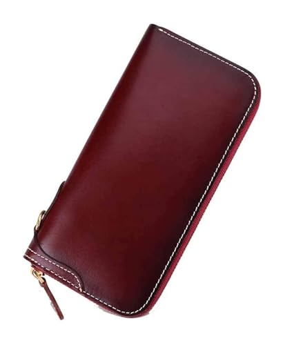 LOKAXXZU Lederkupplung Brieftasche Reißverschluss Telefon Organizer 24 Slots Kreditkarten Bargeldhalter Große Reise Lang Geldbeutel Trendy (Rotbraun) von LOKAXXZU