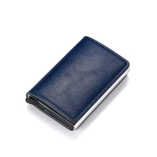 LOKAXXZU Männer Smart Wallet Safe Anti-Diebstahl-Halter Frauen kleine Geldbeutel ID-Karteninhaber Metal Dünnhülle Schwarz PU Leder Card Clip-Tasche (Farbe: Blau) von LOKAXXZU