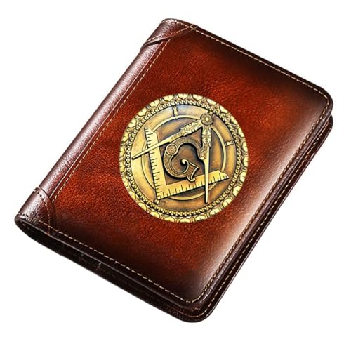 LOKAXXZU Männer einzigartige Freimaurer echte Leder -Geldbörsen, Freimaurer -AG -Symbol -Kartenhalter Geldbeutel, schlanker Vintage -Reise -Brieftasche mit Privatsphäre (MA62) von LOKAXXZU