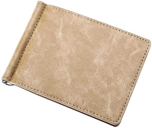 LOKAXXZU Mini Leder Brieftasche Geldclip mit Metallklemme schlanke Geldbeutel -Karten -Slots Bargeldhalter für Man Wallet (Beige) von LOKAXXZU
