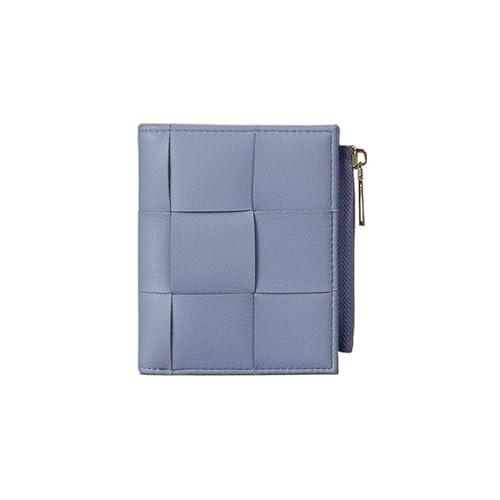 LOKAXXZU Multifunktional gewebte Leder-Reißverschluss Ultra-dünnmünze Geldbörse obere Schicht Lammfell kurzer Brieftasche (blau) von LOKAXXZU