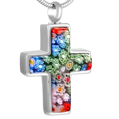 LOKAXXZU Murano Glass Cross Urnen Halsketten Gedenkeinfabrik Asche Aschehalter Andenken aus Edelstahl -Schmuckanhänger (nur 3 Stcs Anhänger) von LOKAXXZU