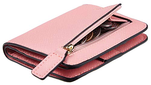 LOKAXXZU ROWERGUN Small Compact Bifold Wallet Echtes Leder blockierende Frauen Brieftasche mit ID -Fenster, Ch Sakura Pink, One Size, Ch Sakura Pink, Taille einzigartig von LOKAXXZU