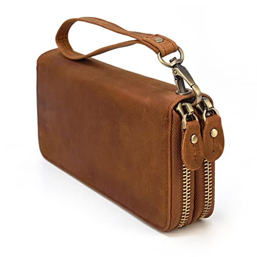 LOKAXXZU Retro Wallet Herren Business Casual mit doppelter Reißverschluss Brieftasche mit Handgelenksgurt Multifunktionaler Clip -Beutel für Männer (B, Größe von LOKAXXZU