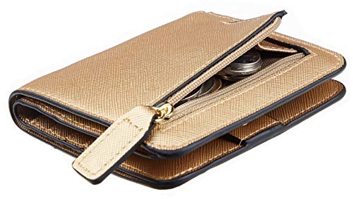 LOKAXXZU Roughergun -Frauen blockieren kleine kompakte Biblesder -Leder -Taschenbrieftaschen -Damen Mini -Geldbörse mit ID -Fenster (CH Champagner Gold) von LOKAXXZU