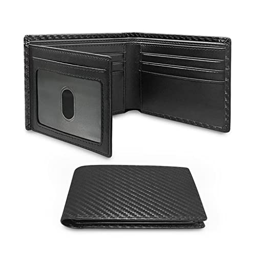 LOKAXXZU Slim Minimalist Tri-Fold Wallet Carbon Faser Männer Brieftasche mit ID-Fenster und 9 Kartenschlitzen (schwarz, 11,5 * 9 cm) von LOKAXXZU