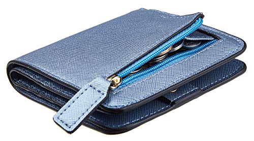 LOKAXXZU Startegun -Frauen blockieren kleine kompakte Biblesder -Leder -Taschenbrieftaschen Damen Mini -Geldbörse mit Ausweisfenster (CH Blue Gold) von LOKAXXZU