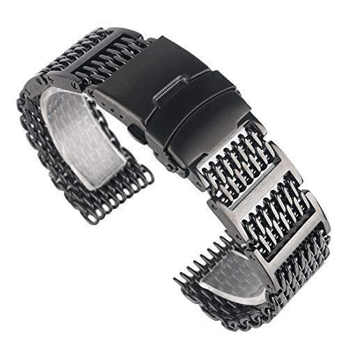 LOKAXXZU Uhrengurt 20mm 22 mm 24 mm Edelstahl schwarzes Mesh Design Haltbarer Uhrenhandgelenkband Austausch für Männer Frauen + 2 Federarmbänder (Bandbreite: 20 mm) von LOKAXXZU