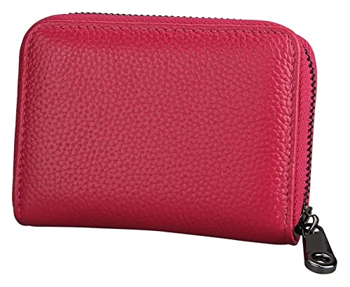 LOKAXXZU Visitenkartenkoffer Leder Multifunktionen Bankhalter Kreditpass Organizer Brieftasche Brieftasche (Fuchsia) von LOKAXXZU