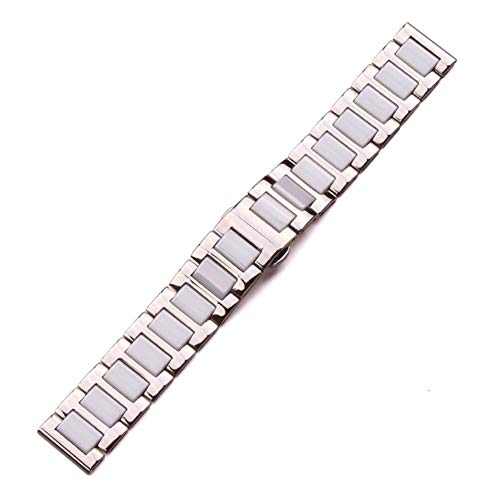 LOKAXXZU Watchband Middle Ceramic Link Edelstahlarmband 16mm 18 mm 20 mm Frauen Frauen weiß schwarz Uhr Wachgurt Metall Doppeldruck Armband (Farbe: Schwarz, Größe: 18 mm) von LOKAXXZU