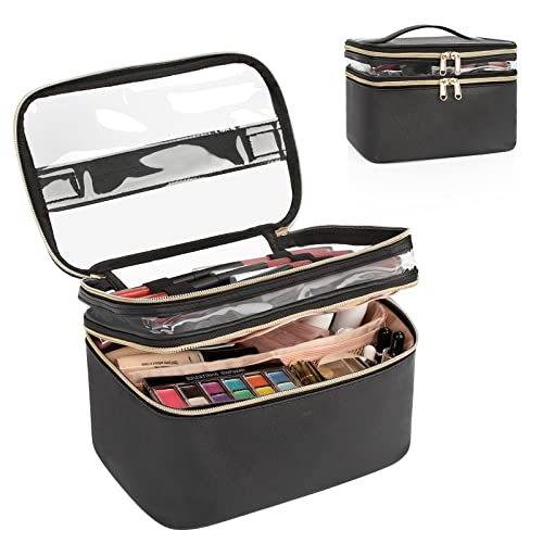Make -up -Beutel, Doppelschicht -Kosmetikkoffer Reise -Make -up -Organisator -Toilettenbeutel Großer Make -up -Tasche für Frauen Mädchen mit verstellbaren Trennwänden und Bürsten von LOKAXXZU